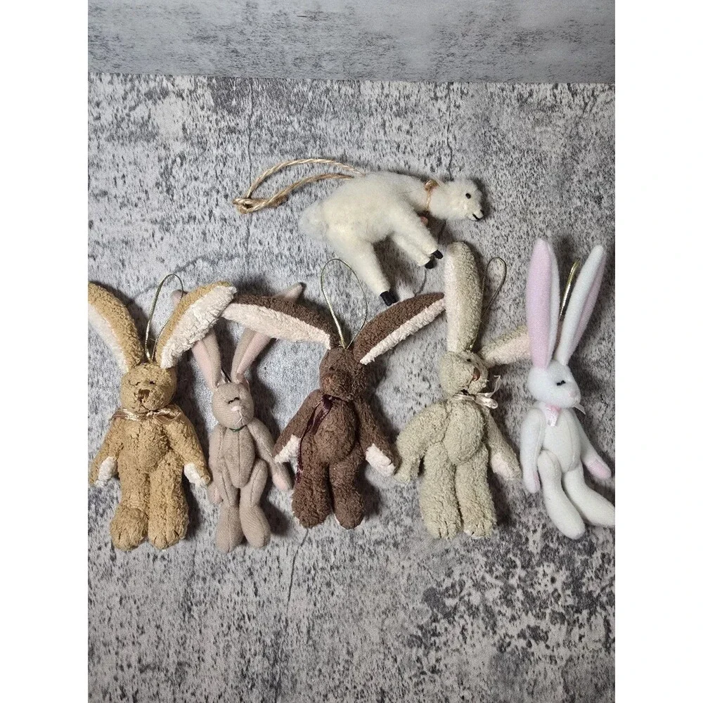 Lot of 5 Vintage Miniature Jointed Rabbit Bunny Teddy Bear 3.5
